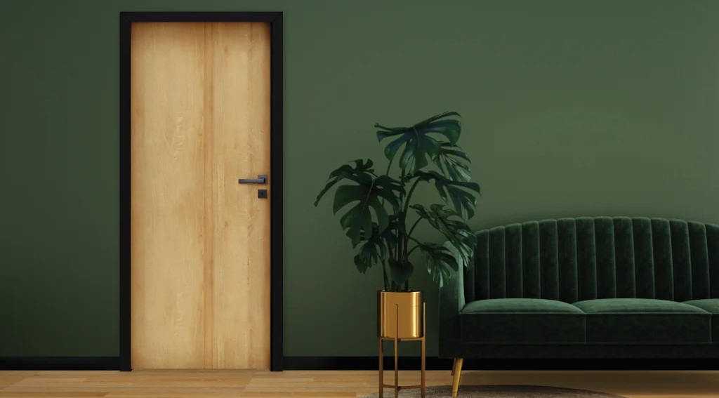 czarna ościeżnica w stylu loft w nowoczesnym wnętrzi