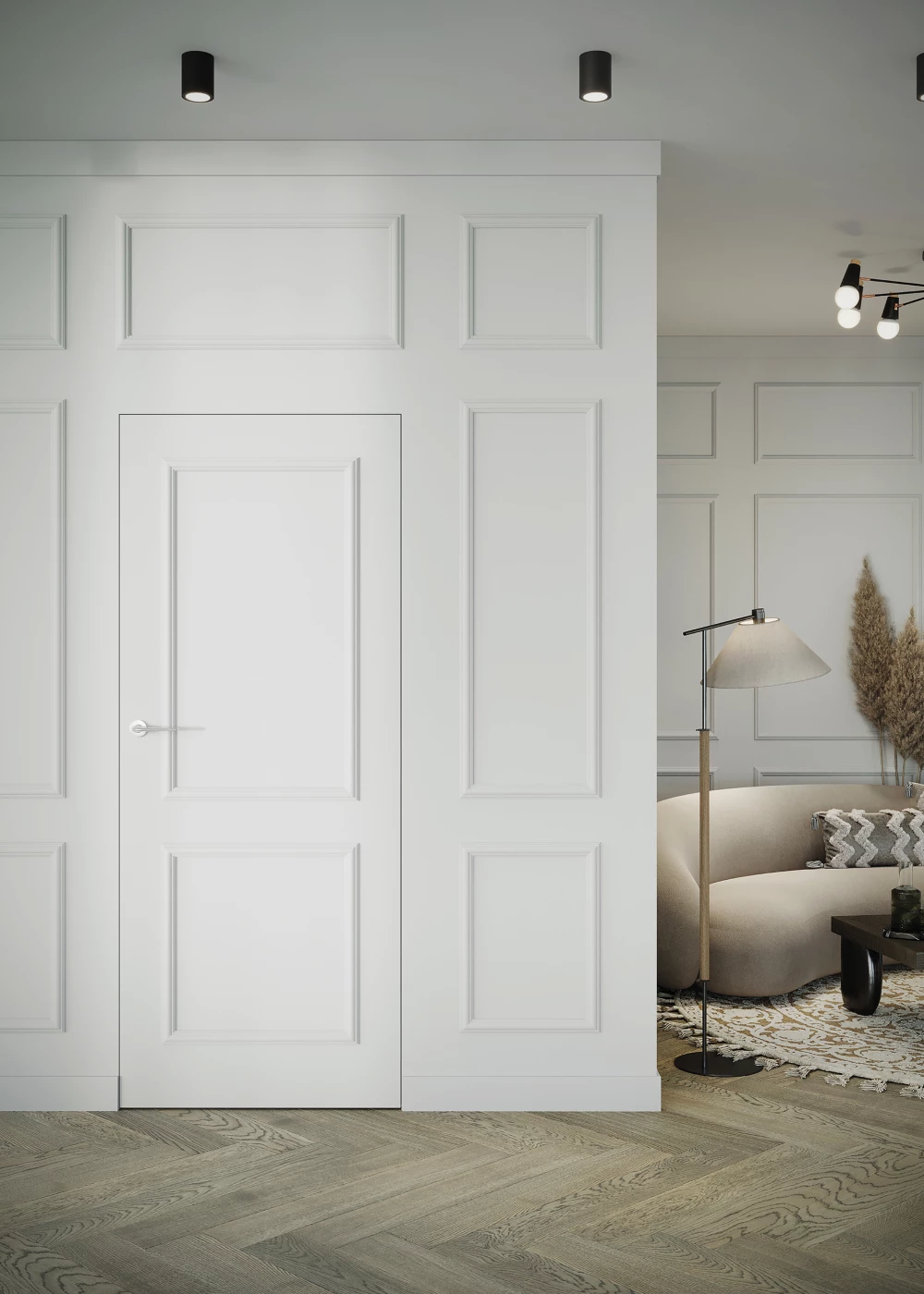 porta hide białe z listwami sztukateria