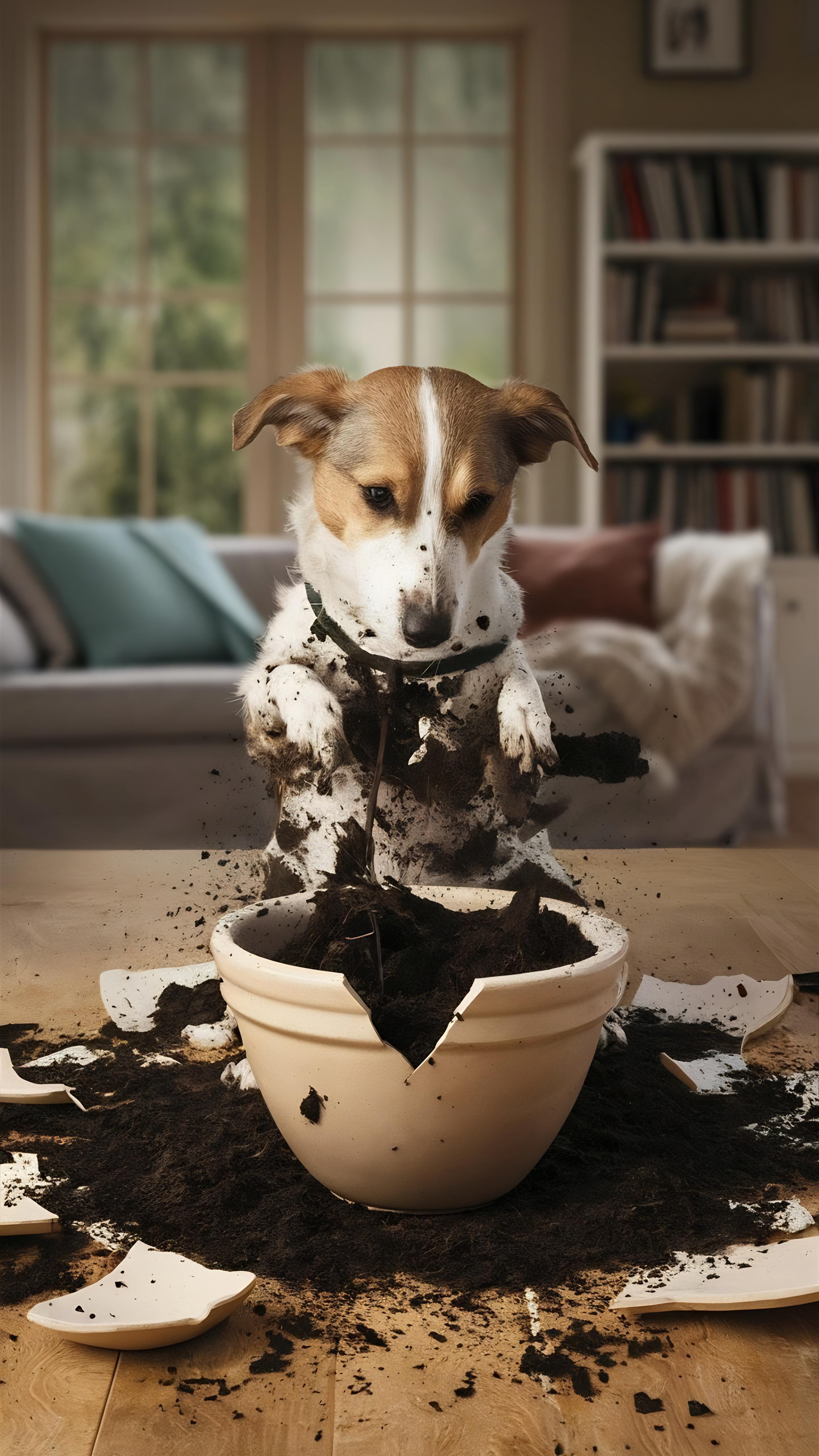 pies robi bałagan na podłodze