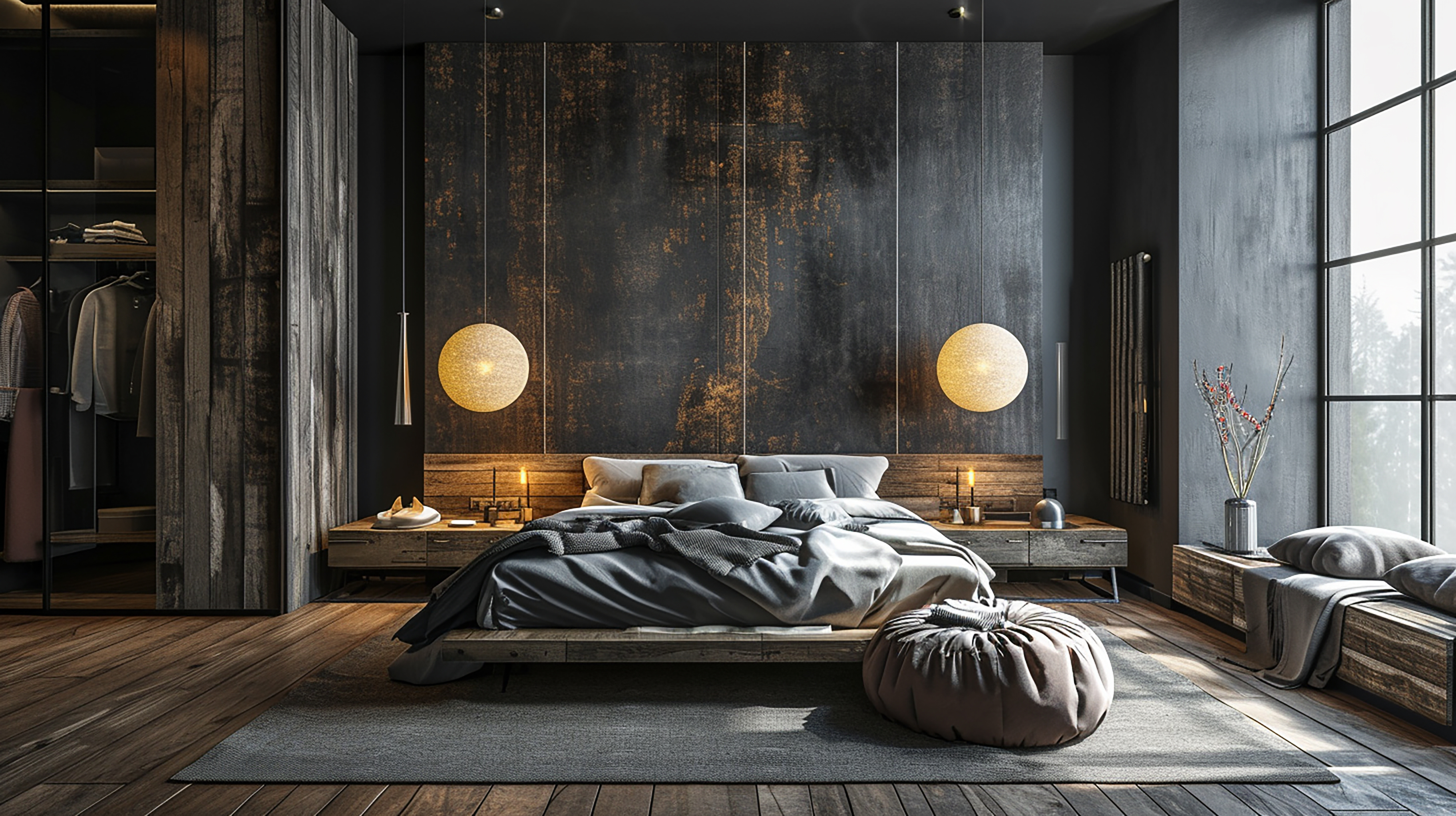 sypialnia loft industrial