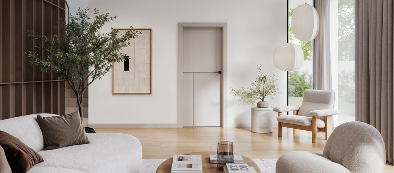drzwi i ościeżnica porta w kolorze kaszmir w nowoczesnym apartamencie