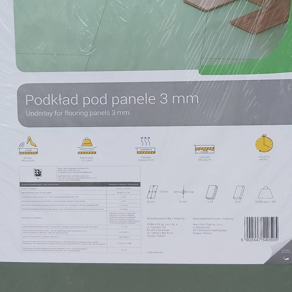 Podkład pod panele XPS 3mm, 5905952044506