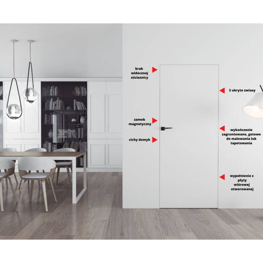 Drzwi Sara Eco 2 bezprzylgowe ukryte lewe 80 cm otwierane na zewnątrz, 5901316049866