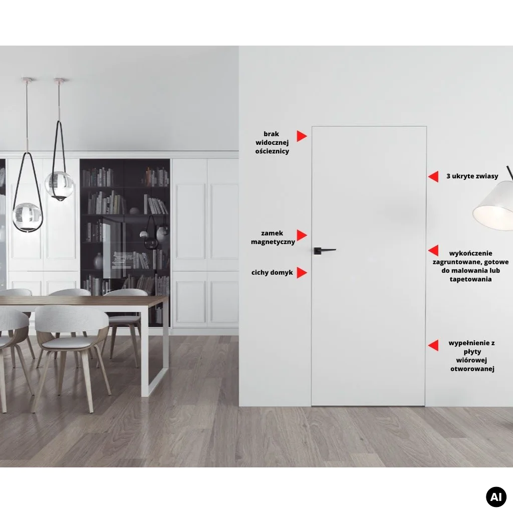 Drzwi Sara Eco 2 odwrotna przylga ukryte prawe WC 70 cm płyta, DRE 400010386