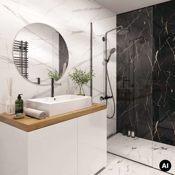 Panele ścienne Calacatta Black Marmur Czarny Złoty Połysk