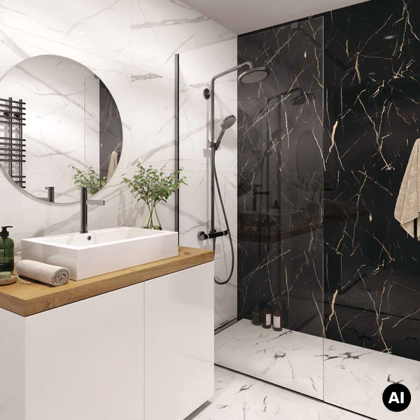 Panele ścienne Calacatta Black Marmur Czarny Złoty Połysk