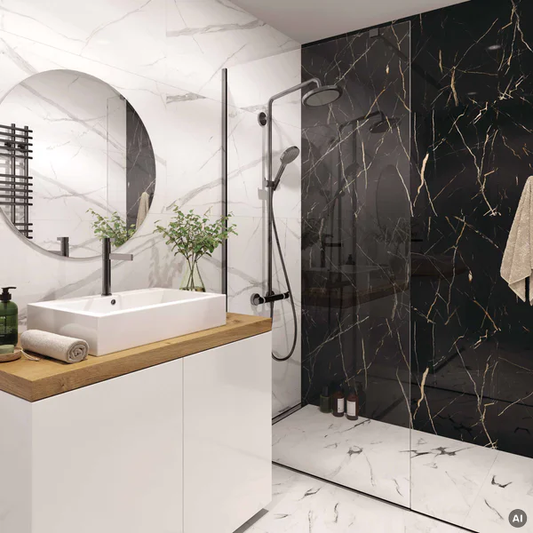 Panele ścienne Calacatta Black Marmur Czarny Złoty Połysk