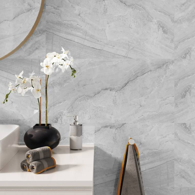 Panele ścienne Ash Grey Marmur Kamień Szary Jasny Połysk 120x60 6053398
