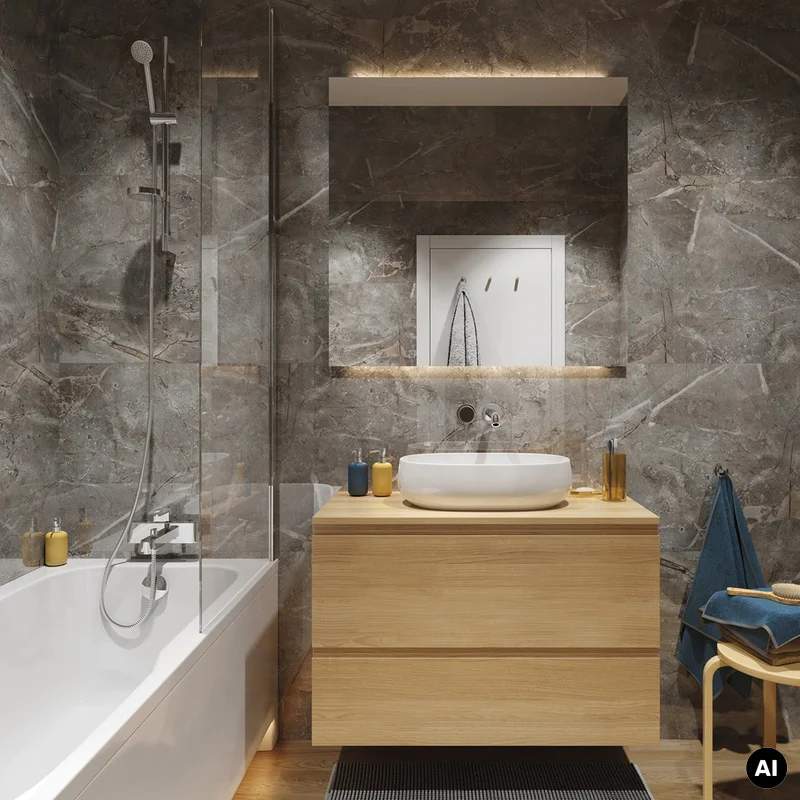 Panele ścienne Marble Skin Marmur Beżowy Kamień Połysk 1