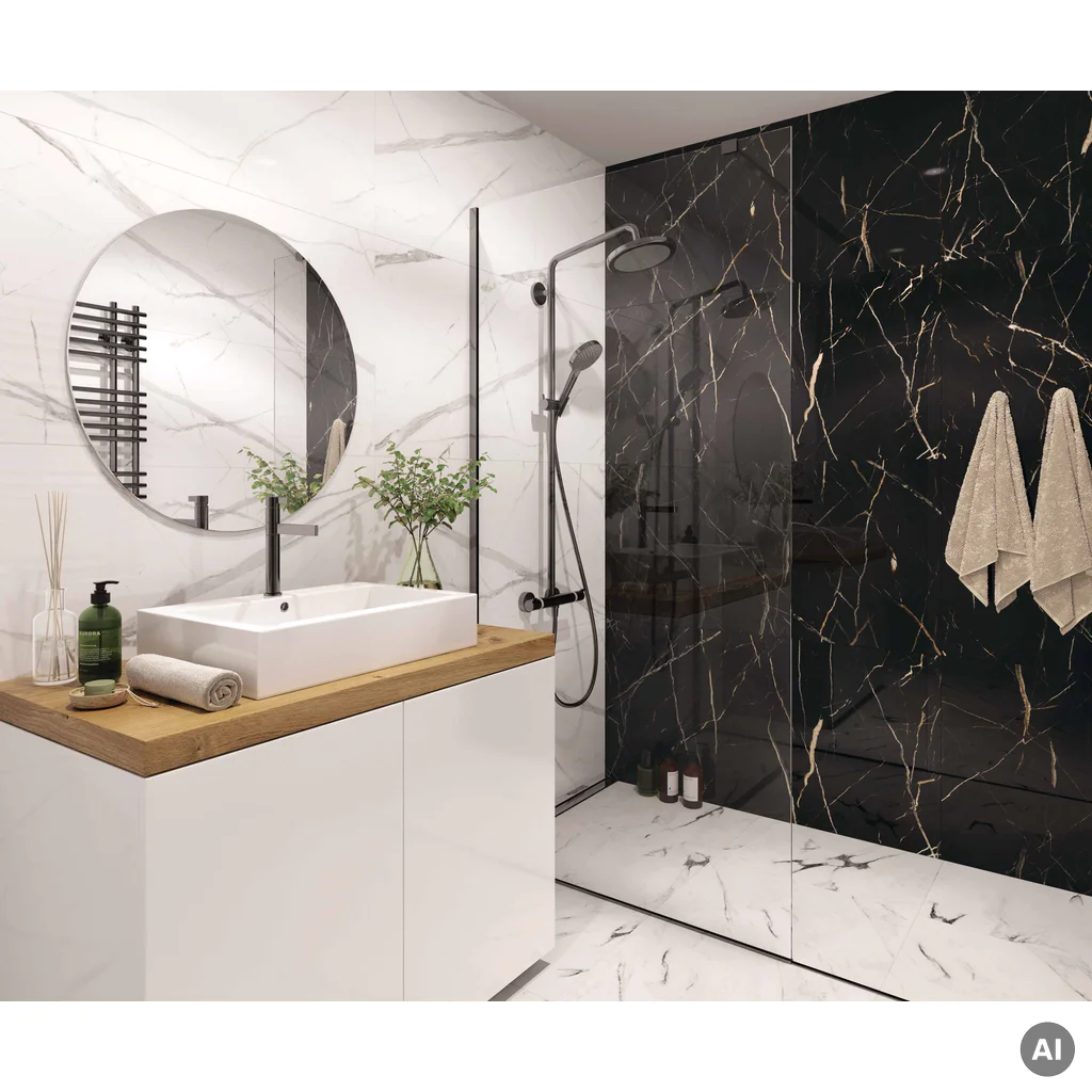 Panele ścienne Calacatta Black 30x60 Marmur Czarny Kamień Połysk 6053390, EC53390