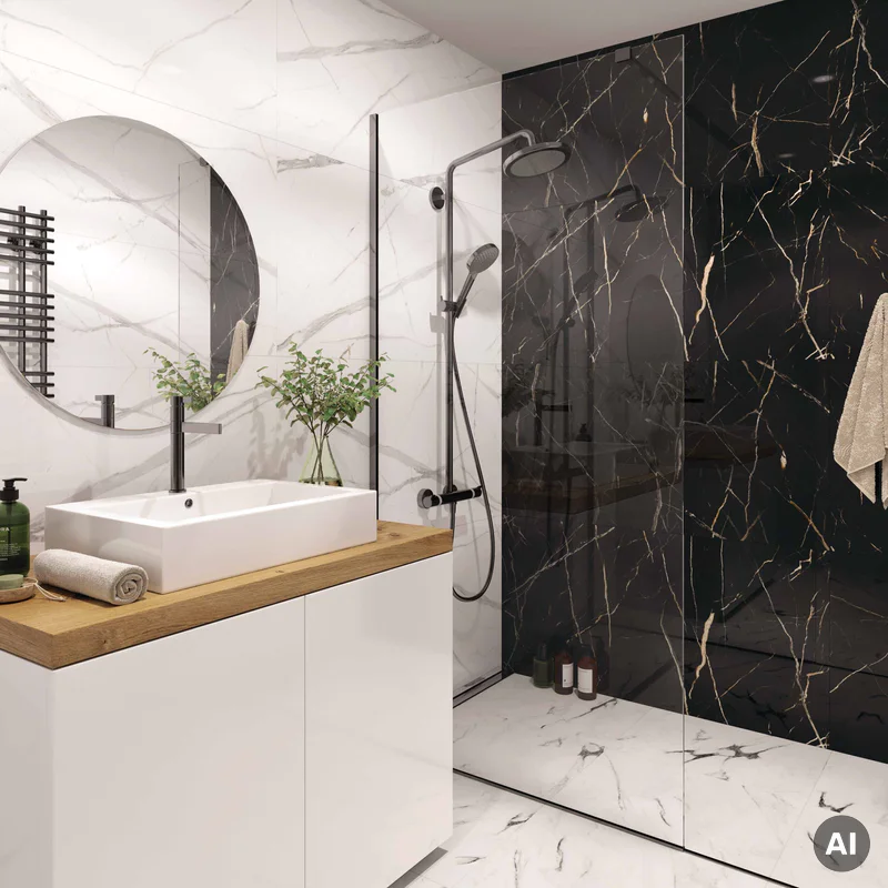 Panele ścienne Calacatta Black Marmur Czarny Złoty Połysk