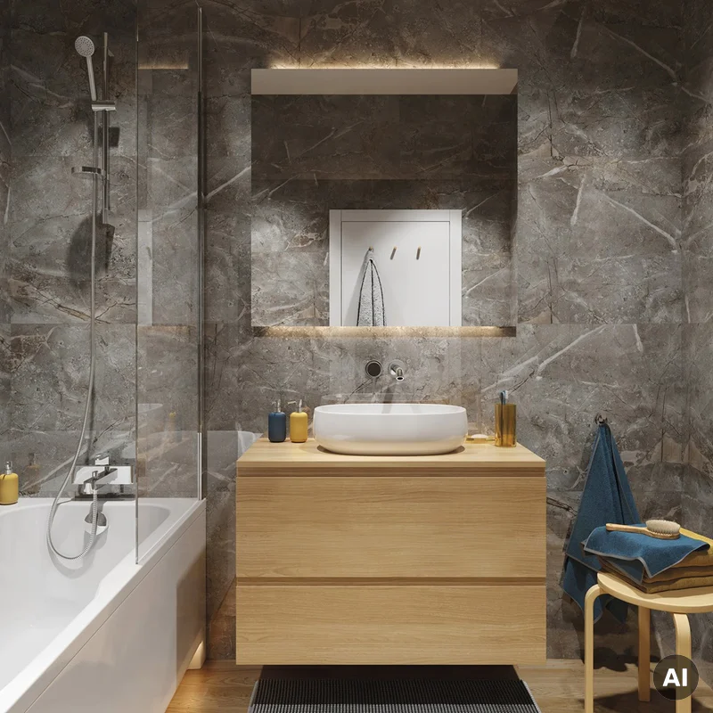 Panele ścienne Marble Skin Marmur Beżowy Kamień Połysk 1