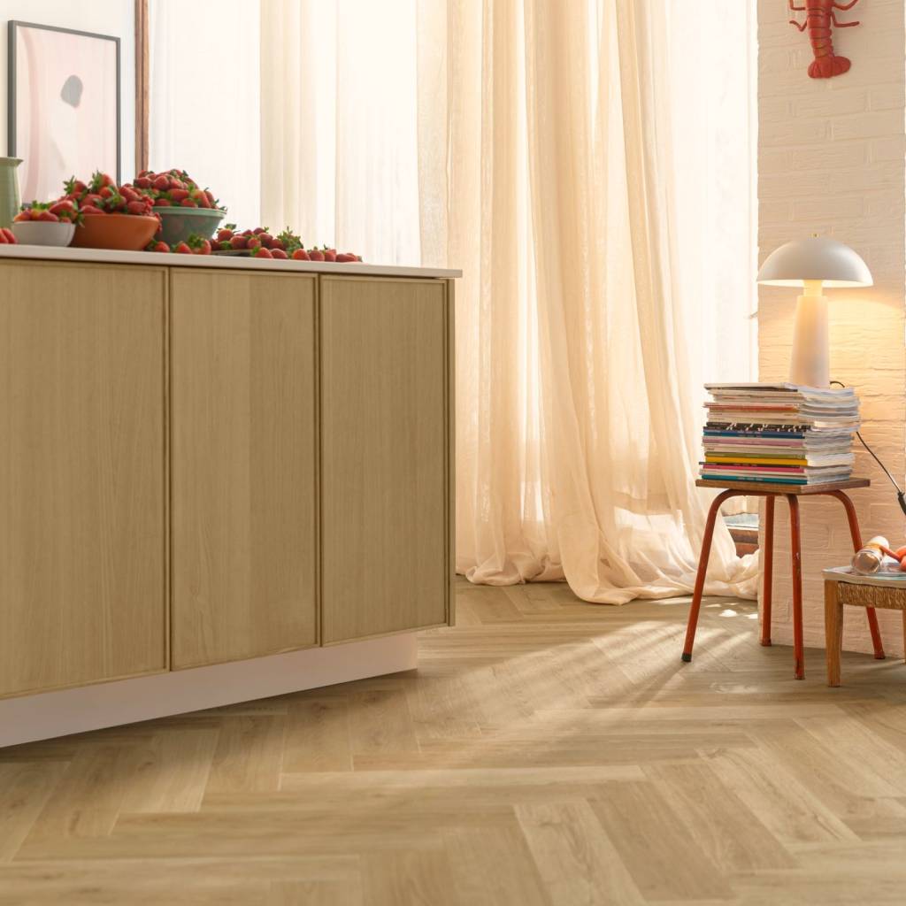 Panele winylowe SPC LVT z podkładem Jodełka Botaniczny Beż HB Klasa 33 6 mm, AVHBU40362