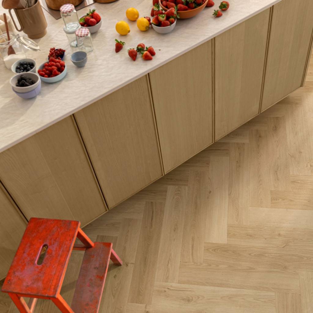 Panele winylowe SPC LVT z podkładem Jodełka Botaniczny Beż HB Klasa 33 6 mm, AVHBU40362