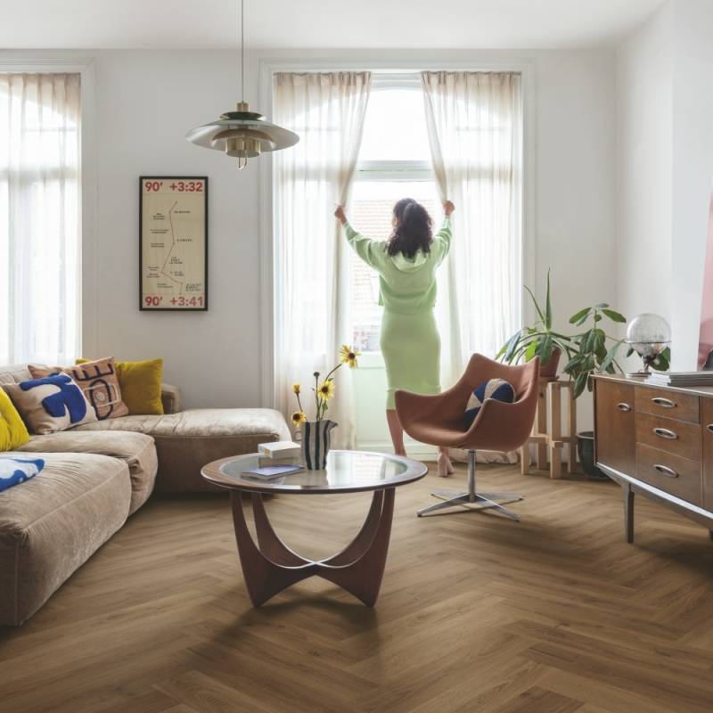 Panele winylowe SPC LVT z podkładem Jodełka Dąb Karmel Botaniczny HB Klasa 33 6 mm, AVHBU40364