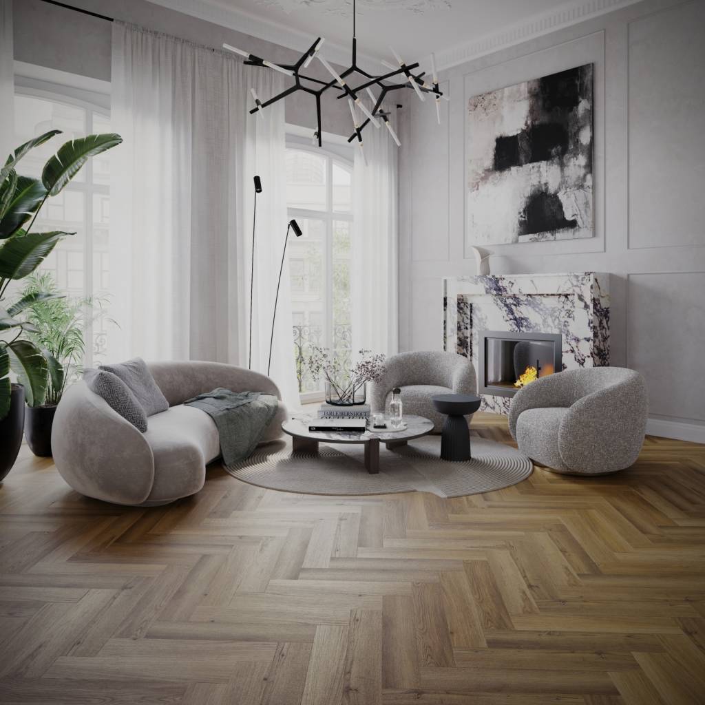 Panele winylowe LVT ze zintegrowanym podkładem Jodełka Lyon Klasa 33 6 mm, EVCC50XO-0525-4V-05TE-003