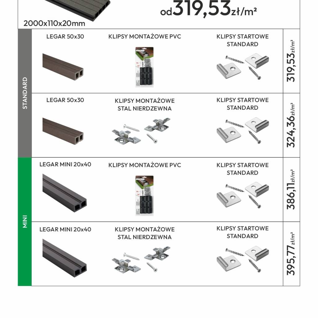 Deska balkonowa tarasowa dwustronna Eco Mini B110 szczotkowana Kasztan 2m 20 mm, NT1092