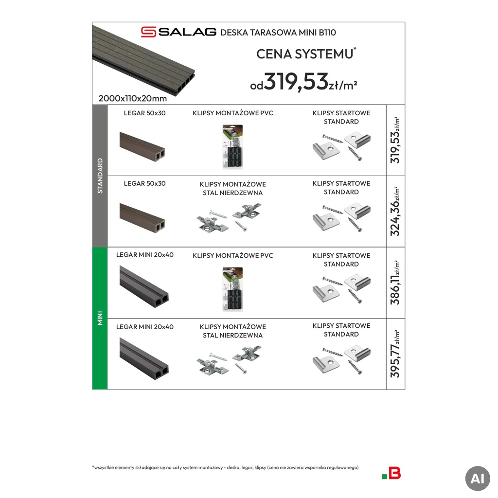 Deska balkonowa tarasowa dwustronna Eco Mini szczotkowana Kasztan 2m 20 mm, NT1092