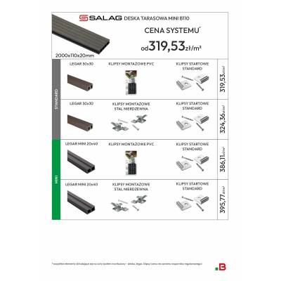 Deska balkonowa tarasowa dwustronna Eco Mini B110 szczotkowana Kasztan 2m 20 mm, NT1092