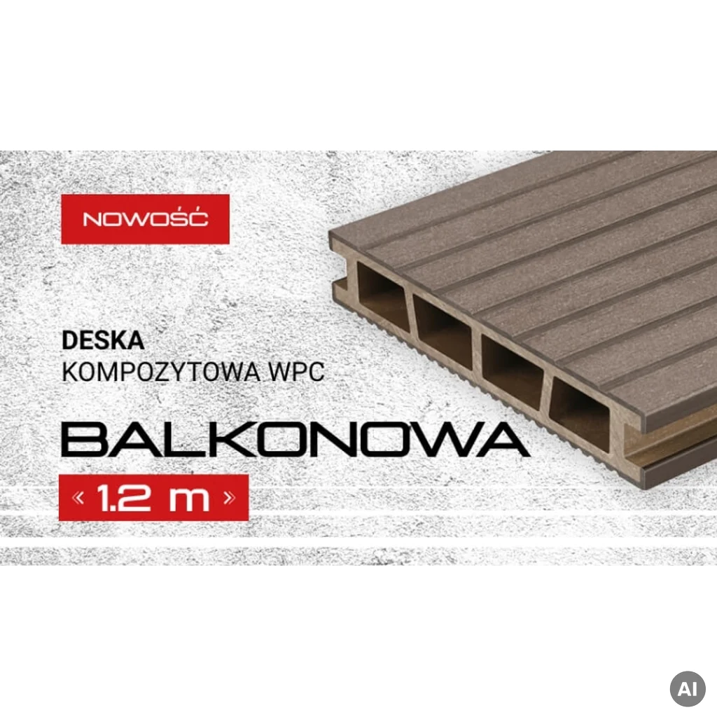 Deska balkonowa tarasowa dwustronna Eco Mini szczotkowana Kasztan 2m 20 mm, NT1092