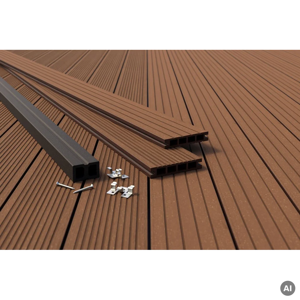 Deska balkonowa tarasowa dwustronna Eco Mini szczotkowana Kasztan 2m 20 mm, NT1092