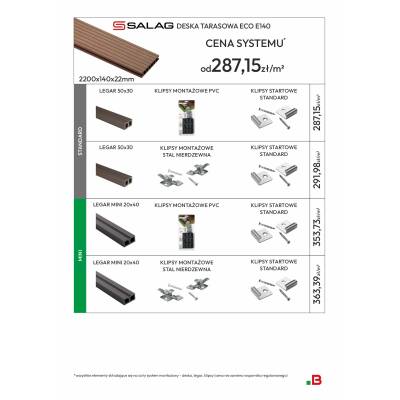 Deska tarasowa dwustronna Salag Eco E140 szczotkowana Kasztan 2.2m 22 mm, BE5104