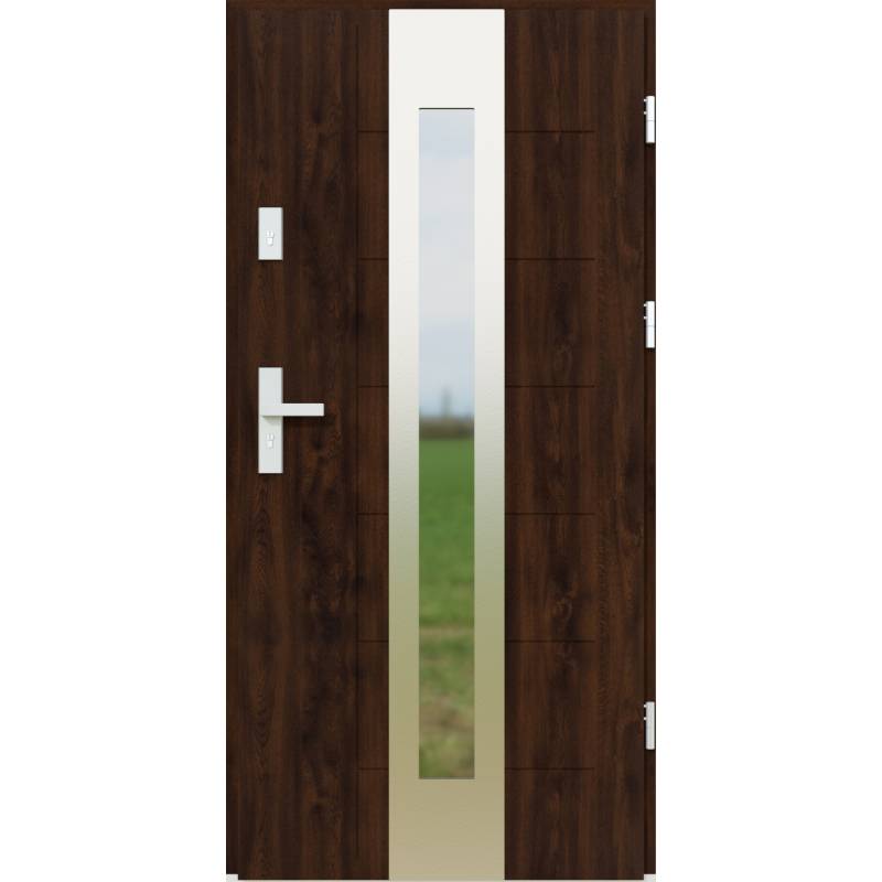 Drzwi zewnętrzne z ościeżnicą Nicolo 05 Orzech Prawe 90cm CZYSTE POWIETRZE, 5903325282852