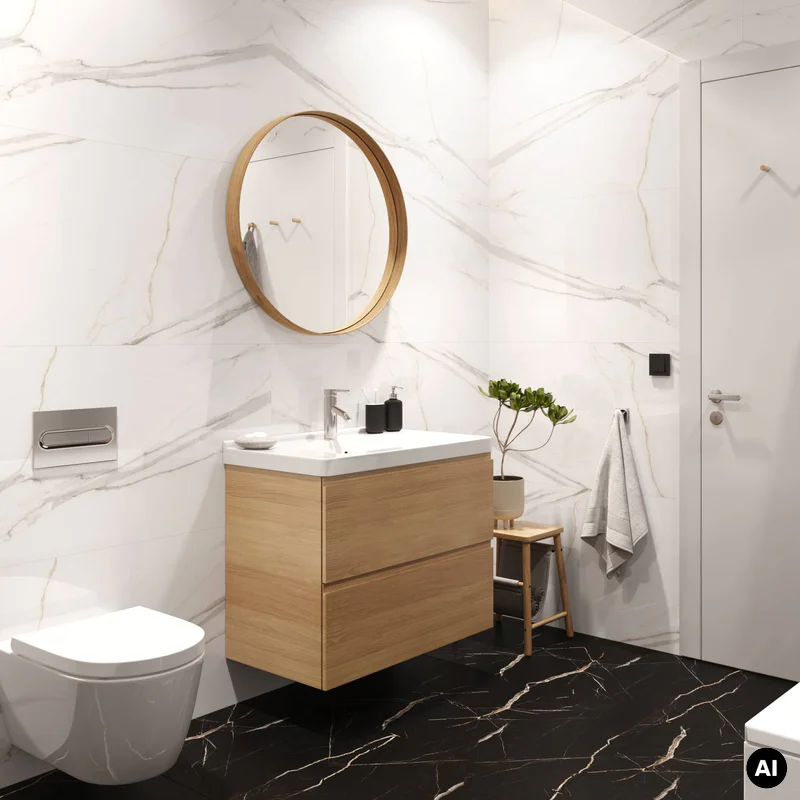Panele winylowe SPC Calacatta Black 60x60 Marmur Czarny Kami