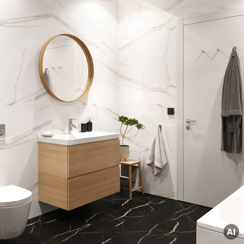 Panele winylowe SPC Calacatta Black 60x60 Marmur Czarny Kami