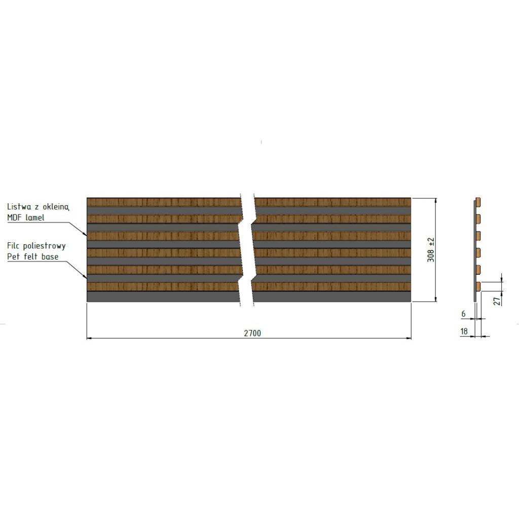 Lamele Panel lamelowy na filcu biały 2700 x 308 mm, 53615641105