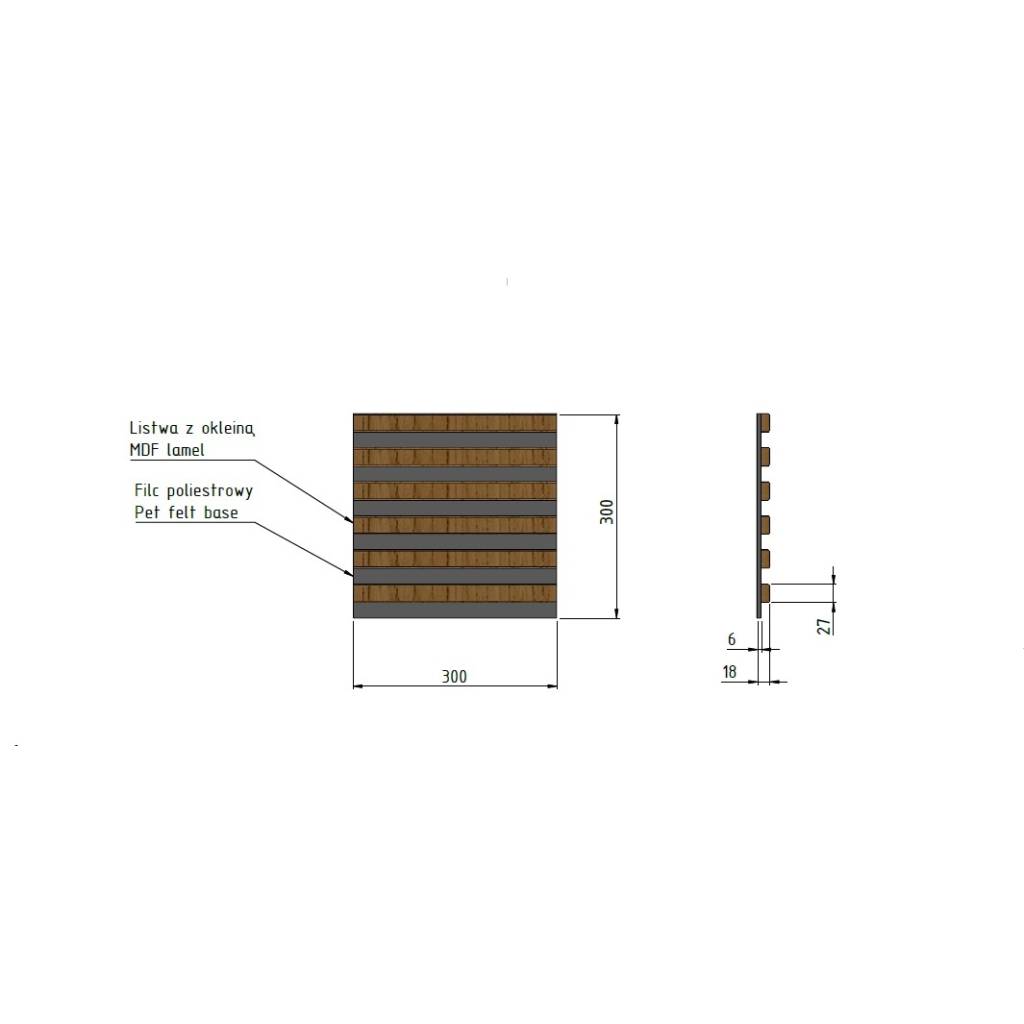 Lamele Panel lamelowy na filcu dąb ciemny 300 x 300 mm, 53615643104