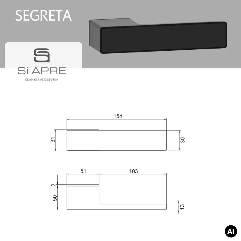 Klamka z ukrytym zamkiem Segreta Czarna, 5907609715142 - 3