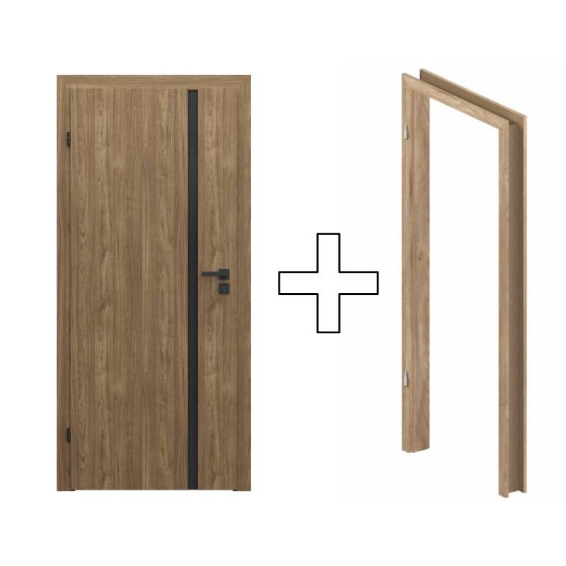 Zestaw Drzwi + Ościeżnica Porta Focus 4.A z czarną szybą 95-135 Dąb Catania Przylgowe (otwieran