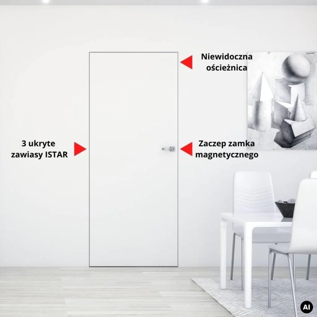 Zestaw Drzwi ukryte + Ościeżnica biała Sara Eco 2 odwrotna przylga (otwierane do wewnątrz) Prawe 80 cm płyta, 5901316049835, 5901316110641