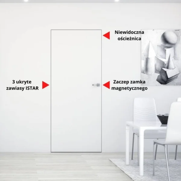 Zestaw Drzwi ukryte + Ościeżnica biała Sara Eco 2 odwrotn
