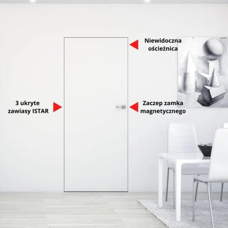 Zestaw Drzwi ukryte + Ościeżnica biała Sara Eco 2 bezprzy