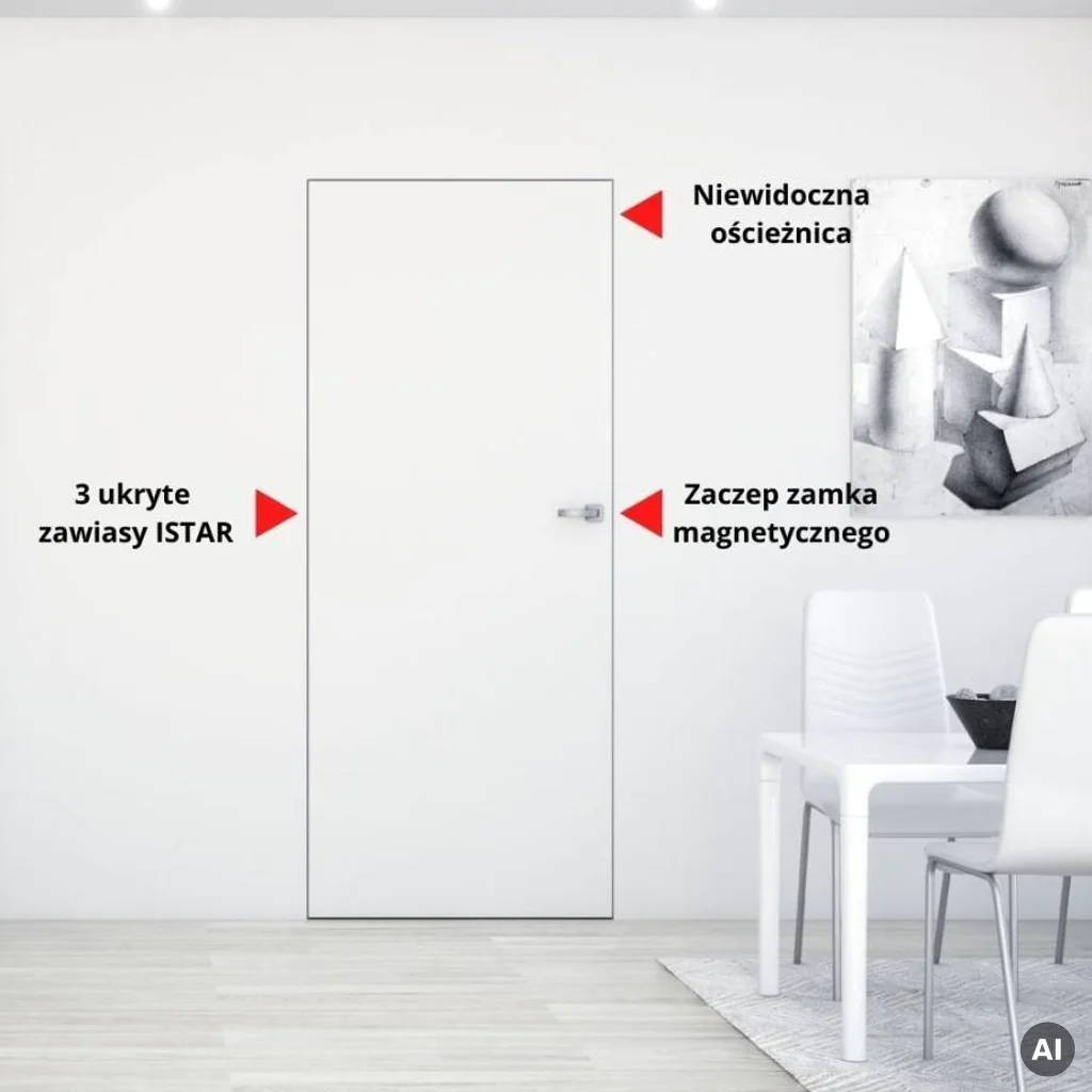 Zestaw Drzwi ukryte + Ościeżnica biała Sara Eco 2 WC odwrotna przylga (otwierane do wewnątrz) Prawe 80 cm płyta, DRE 400010394, 5901316110641
