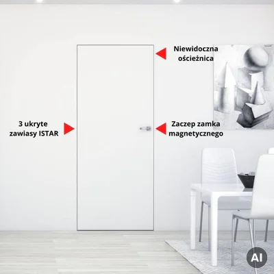Zestaw Drzwi ukryte + Ościeżnica biała Sara Eco 2 WC odwrotna przylga (otwierane do wewnątrz) Prawe 80 cm płyta, DRE 400010394, 5901316110641