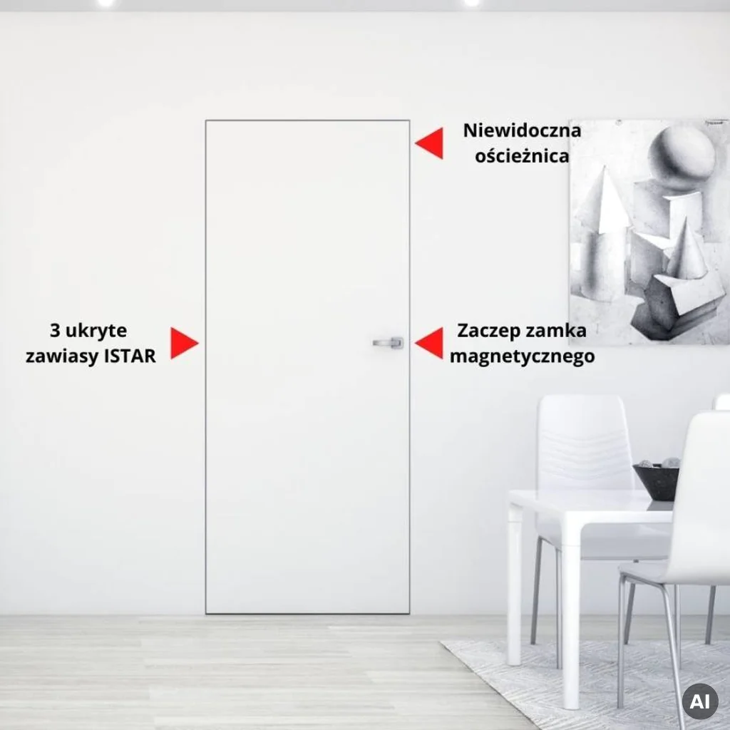 Zestaw Drzwi ukryte + Ościeżnica biała Sara Eco 2 WC bezprzylgowe (otwierane na zewnątrz) Lewe 80 cm plaster miodu, DRE 400010029, 5901316110658