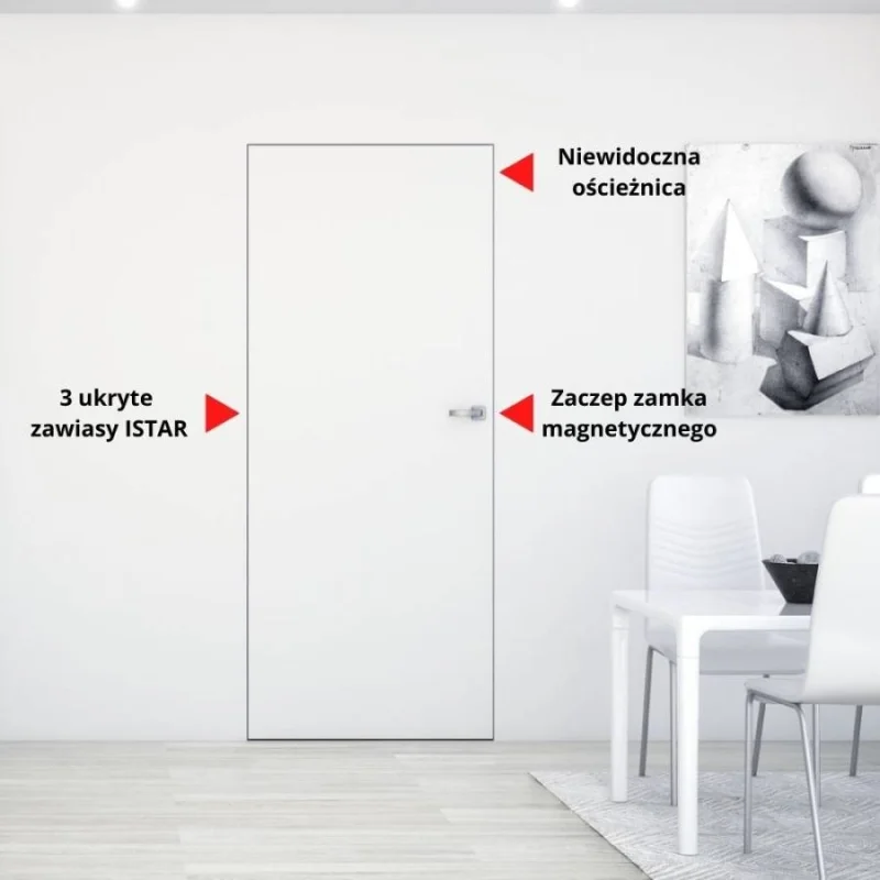 Zestaw Drzwi ukryte + Ościeżnica biała Sara Eco 2 WC bezp