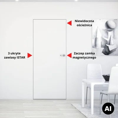 Zestaw Drzwi ukryte + Ościeżnica biała Sara Eco 2 odwrotna przylga (otwierane do wewnątrz) Prawe 70 cm płyta, DRE 400010384, 5901316110566