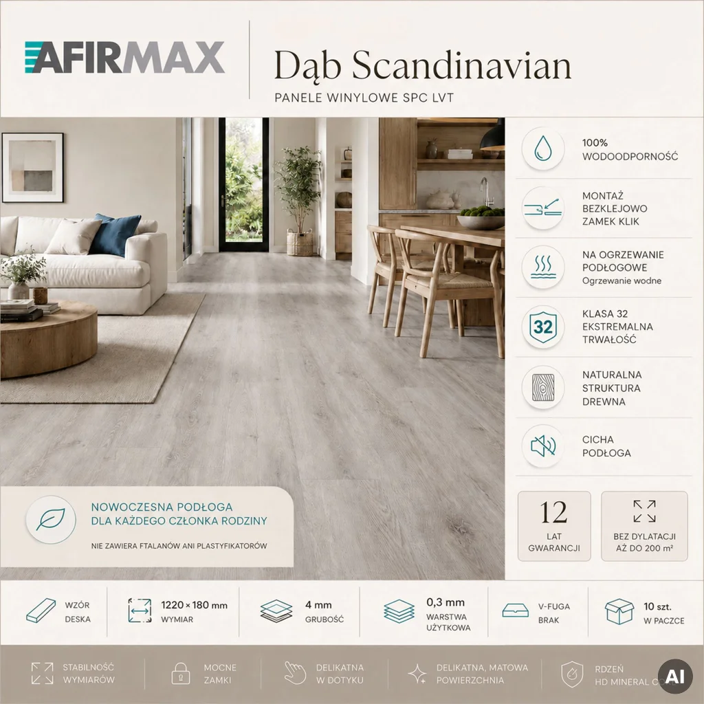 Panele Winylowe SPC LVT Dąb Scandinavian CBC 41022 Klasa 32 4 mm