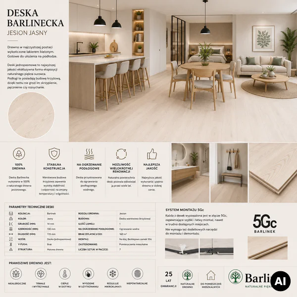 Podłoga drewniana Jesion Family 1-lamelowy Matowy 14 mm, BK