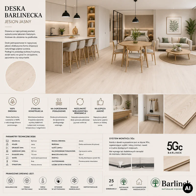 Podłoga drewniana Jesion Family 1-lamelowy Matowy 14 mm, BK