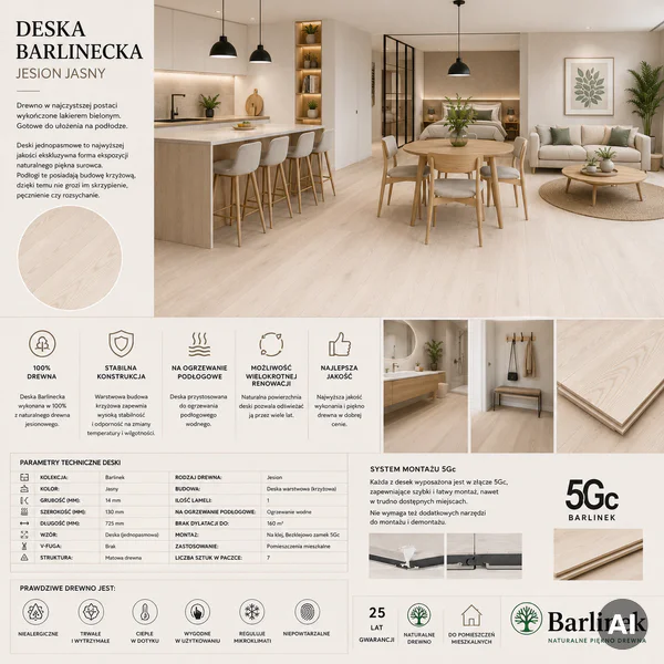 Podłoga drewniana Jesion Family 1-lamelowy Matowy 14 mm, BK