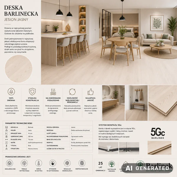 Podłoga drewniana Jesion Family 1-lamelowy Matowy Jasny 14