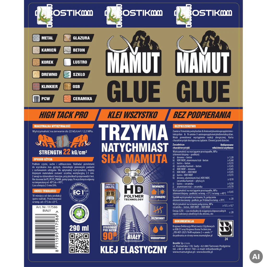 Uniwersalny do listew Mamut Glue Biały 290ml 117586