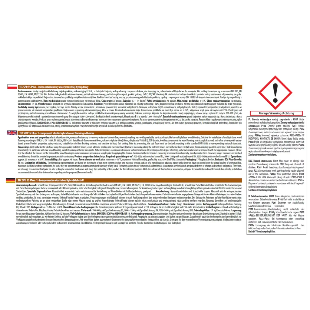 Klej do drewna BauTec TEC SPU 15 PLUS 17kg  BauTec TEC SPU-15P, tec