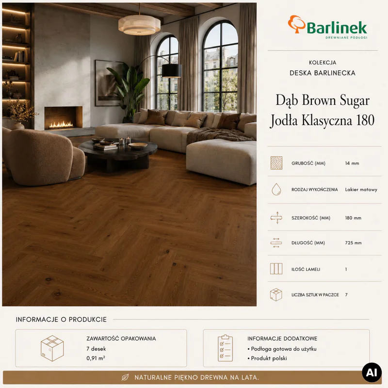 Podłoga drewniana Dąb Brown Sugar Jodła Klasyczna 14 mm,