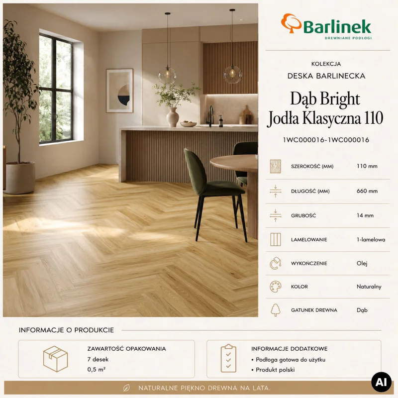 Podłoga drewniana Dąb Bright Jodła Klasyczna 14 mm, 1WC00